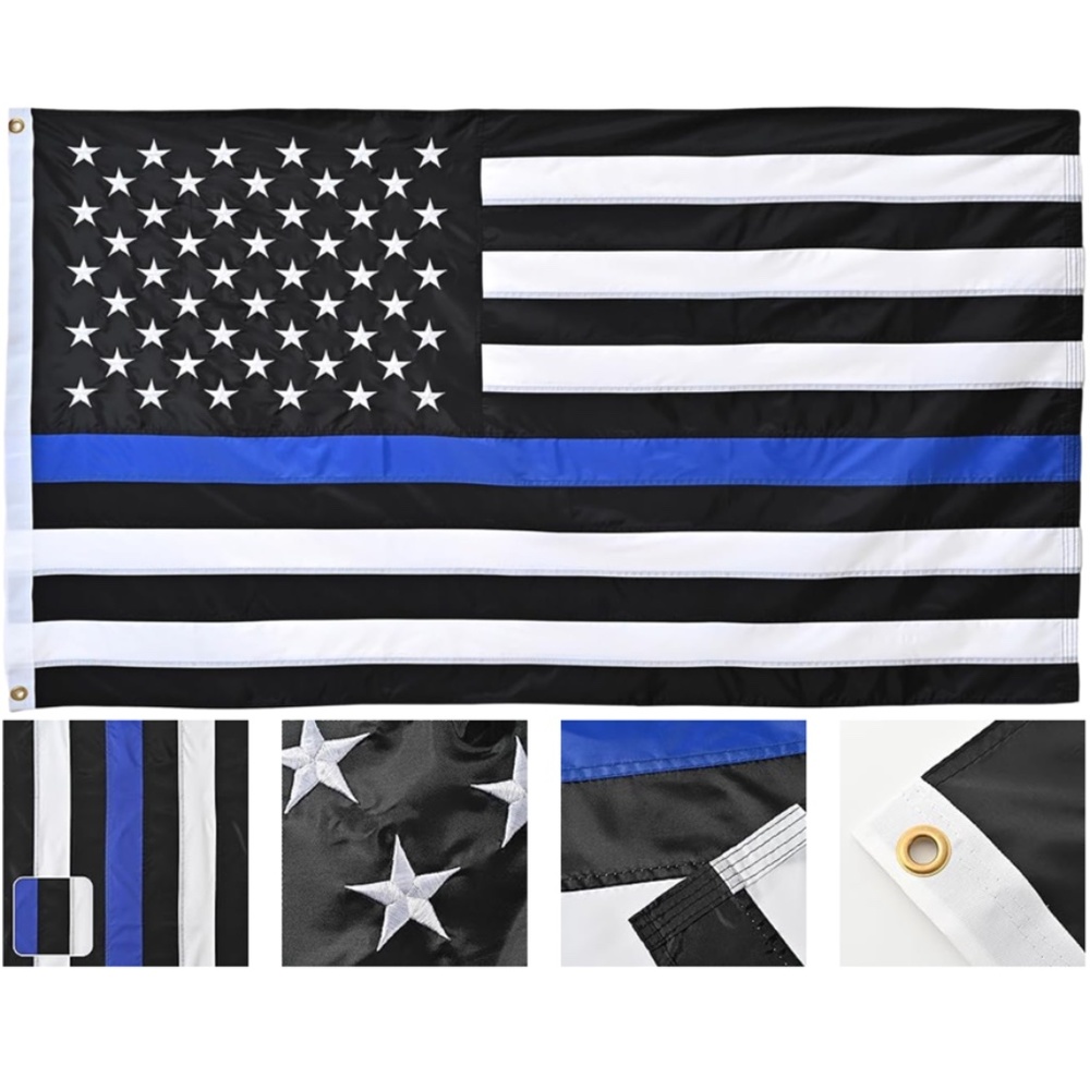 Embroidered Thin Blue Line American Flag 4x6ft Support Police Blue Lives Matter
